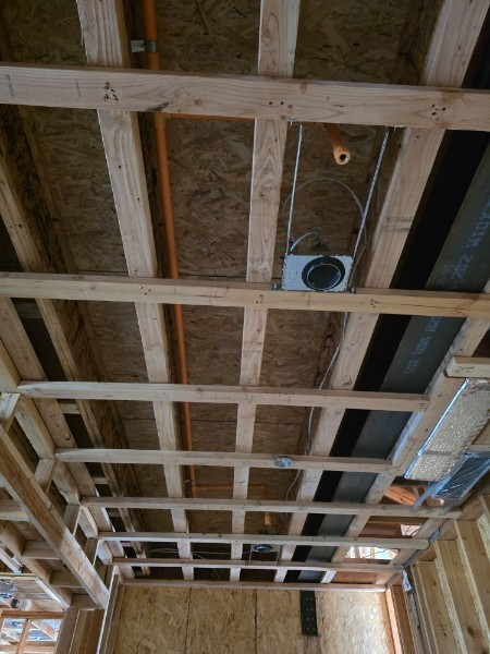 Fire sprinkler piping rough-in with drop and outlet